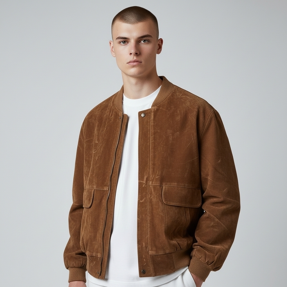 Vintage 90's GV Handmade In Italy Bomber Jacket  Camel Brown Vegan Faux Suede XL